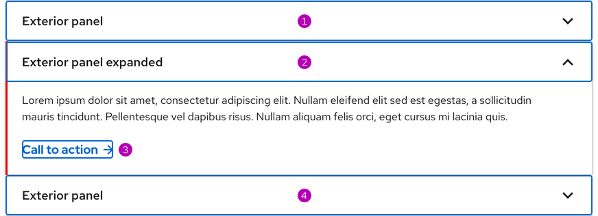 Accordion showing the order how focus moves through the element when pressing Tab continuously