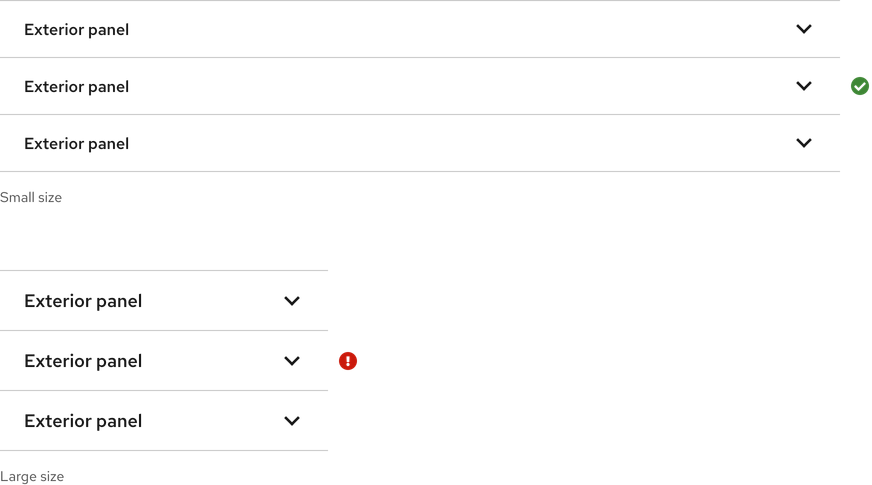 Size comparison of accordions; a wide small size accordion is on top, which is acceptable to use, and a thin large size accordion below it which is not acceptable to use