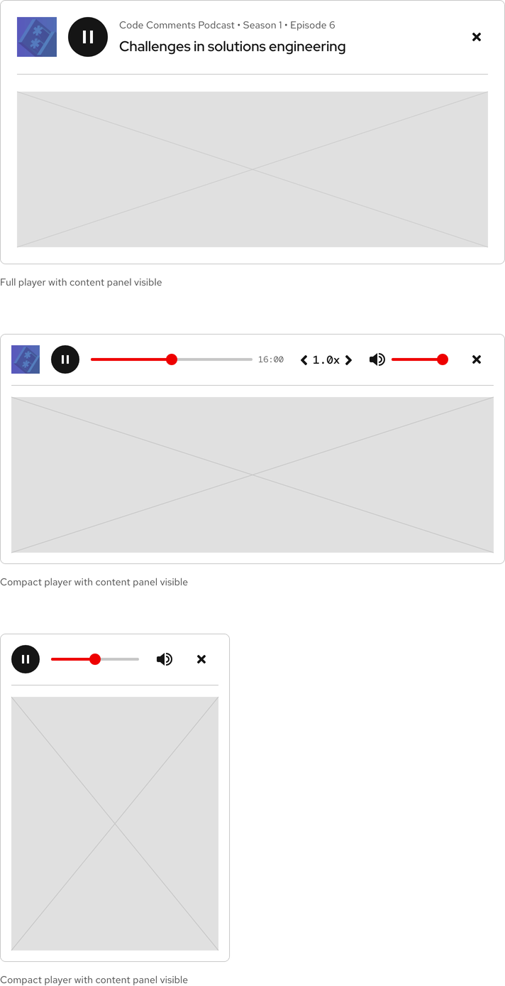 Image of all audio player sizes showing the open content panel