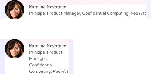 Image of two avatar groups with specs on top; one has two lines and the other has five lines