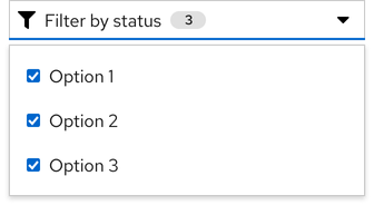 A badge used in a filter dropdown and counting three selected checkboxes within a menu