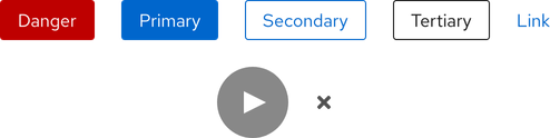  Image of light theme Danger, Primary, Secondary, Tertiary, Link, Play, and Close buttons