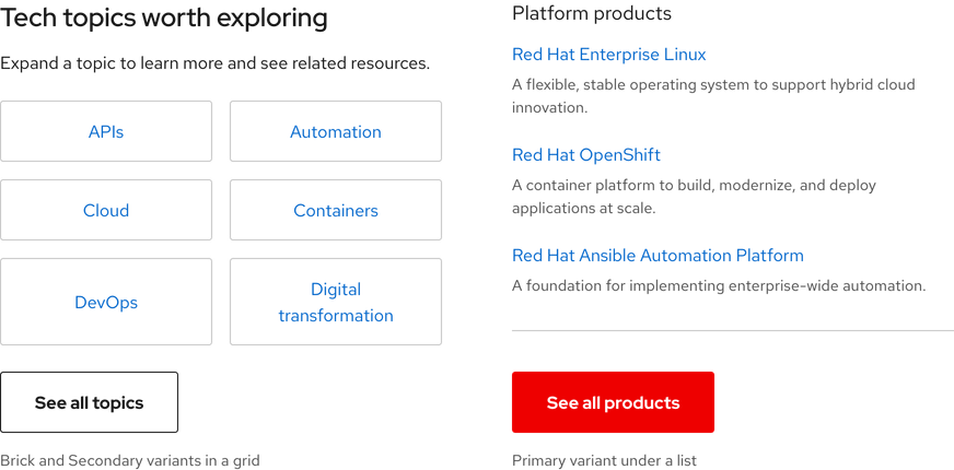 Image of calls to action used in context including within a grid and in a list