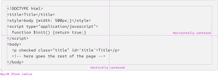 Image of a code block showing alignment and border radius specs