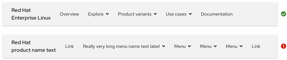 Image of two secondary navigations comparing an acceptable amount of links and menus