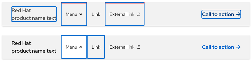 Image of light theme secondary navigation focus states