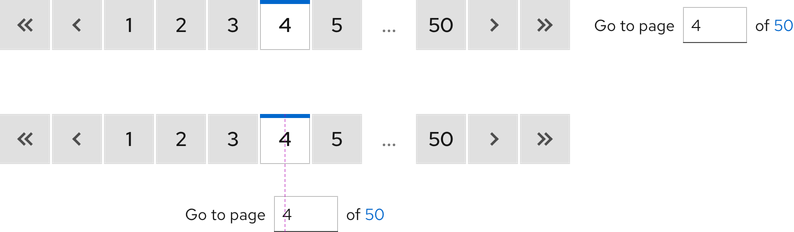 Image of two full size paginations; one has a page input field on the right and the other has one below