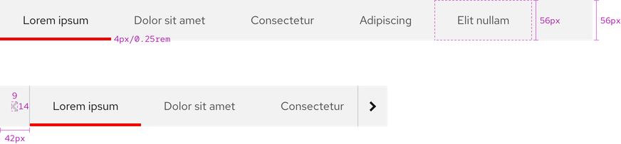 Image of desktop and mobile subnavigations with various specs like height, width, and more