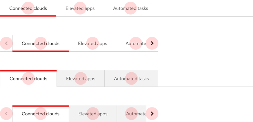 Image of open, box, and tabs with overflow buttons showing adequate touch target spacing