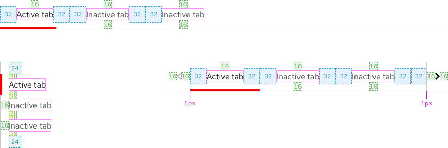 Image of open tabs spacing for all sizes and orientations