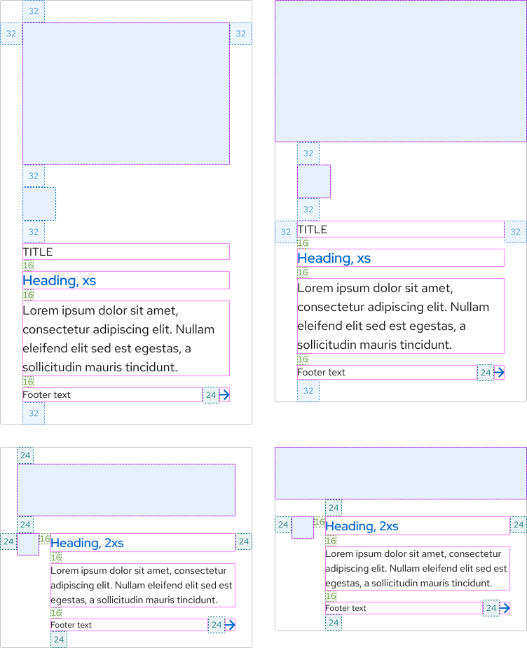 Link tiles that have full-width and default image sizes with spacers showing padding and margins