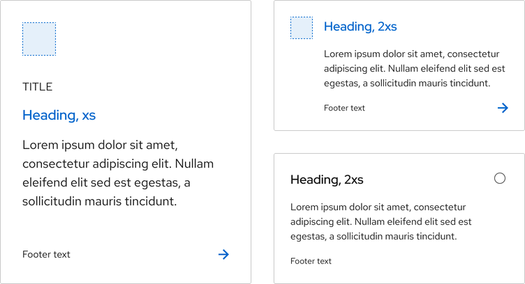 Examples of a link tile, compact tile, and selectable tile to show size differences