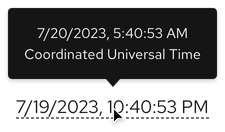 Timestamp with a tooltip on top showing the time and the words Coordinated Universal Time at the end